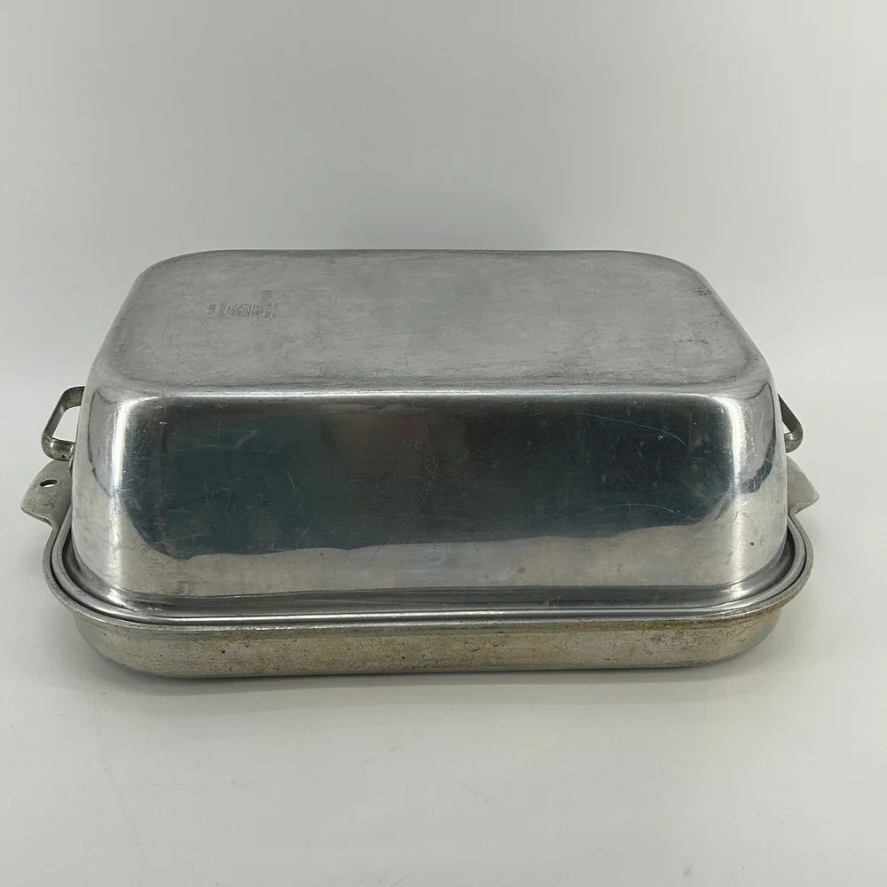 Vintage Wear-Ever Aluminum Roaster Pan No 1225 Large Rectangular Lid USA Made
